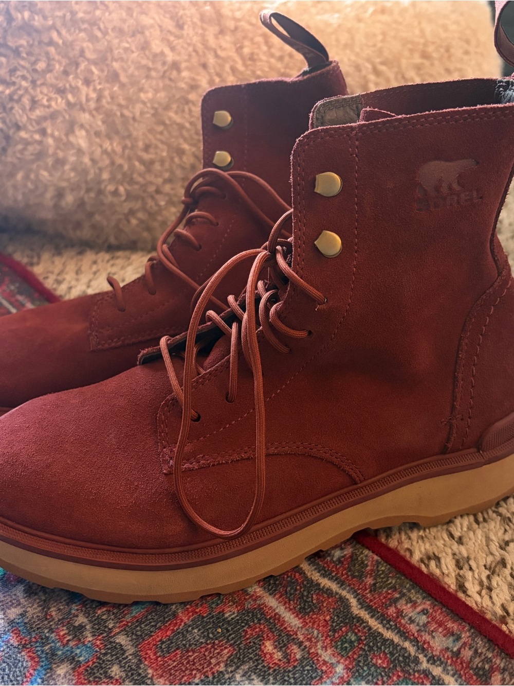 Sorel Women's Burgundy Suede Lace-Up Ankle Boots